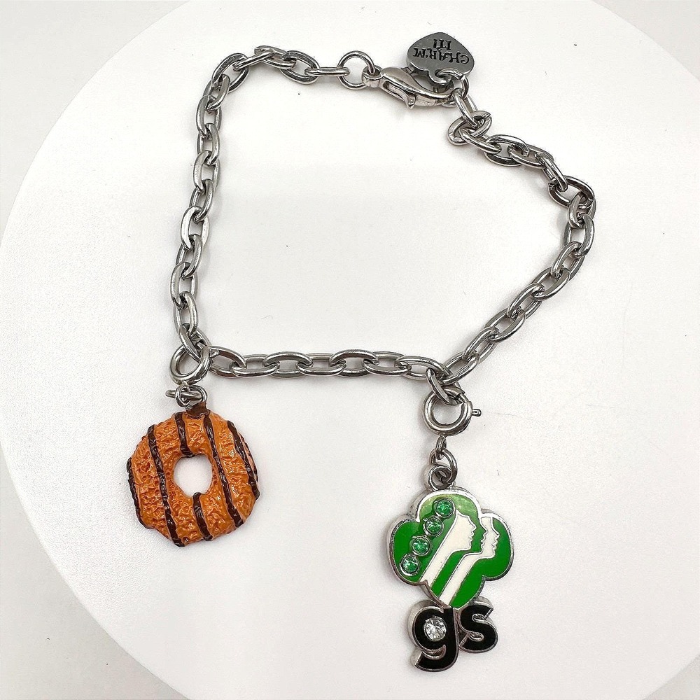 Vintage Y2K CHARM IT! Girl Scouts Bracelet Samoas Cookie Trefoil Rhinestone Boho